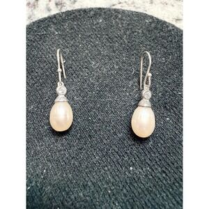 925 Sterling Silver Pearl Drop Earrings NVC Dangle